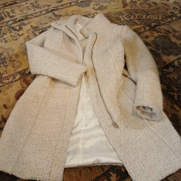 H & M Cream Wool Blend Boucle Zip Front Trench EU 32/ 2 US - Picture 11 of 11